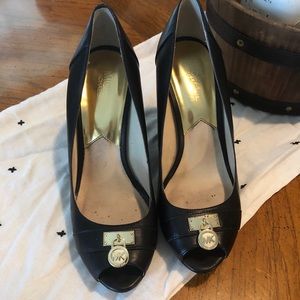 Michael Kors Hamilton Lock Leather Wedges